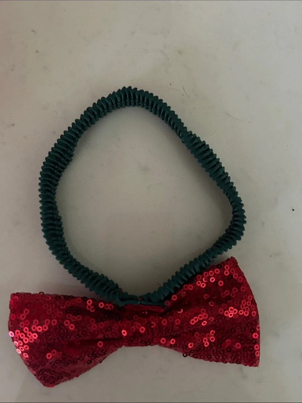 Kids Sequin Bow Headband - Red Bow with Dark Green Band